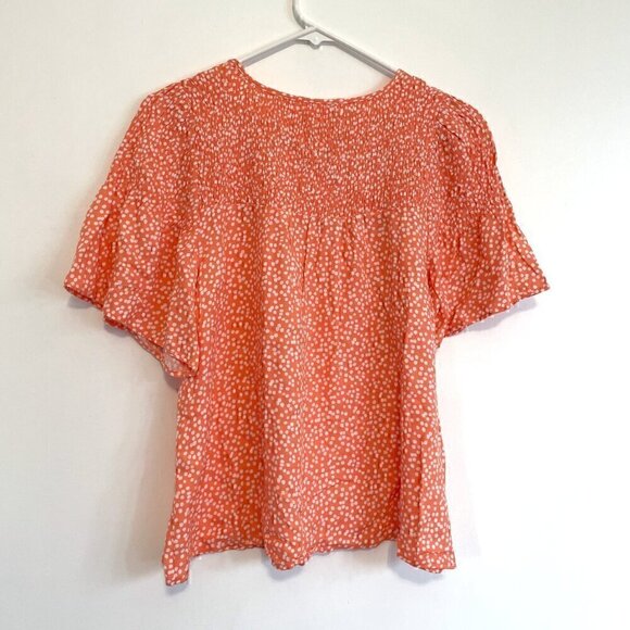 URBAN ROMANTICS URBAN OUTFITTERS UO Orange Speckled Short Sleeve Smocked Blouse - Picture 8 of 9